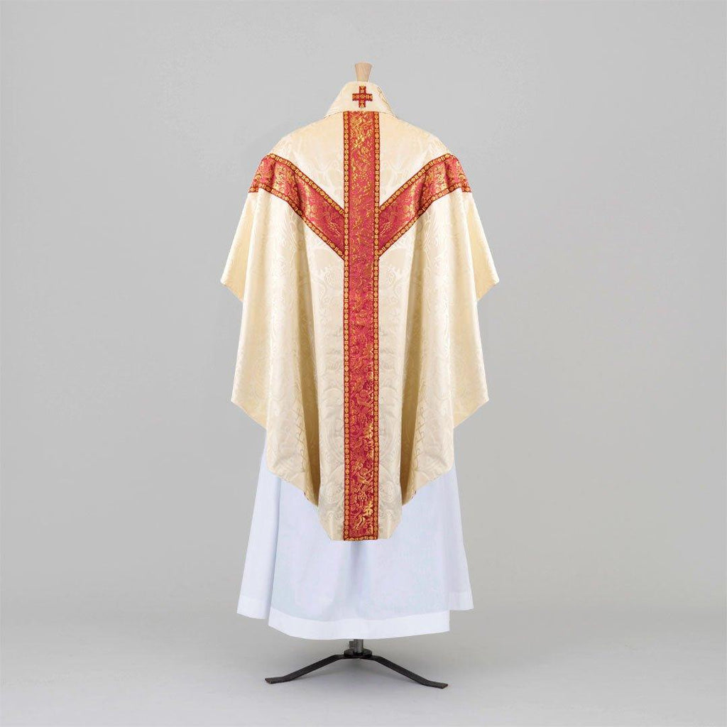 Semi-Gothic Chasuble & Stole in Cream 'Comper Cathedral' with orphreys of Comper Rose/Gilt Hilliard - Watts & Co.