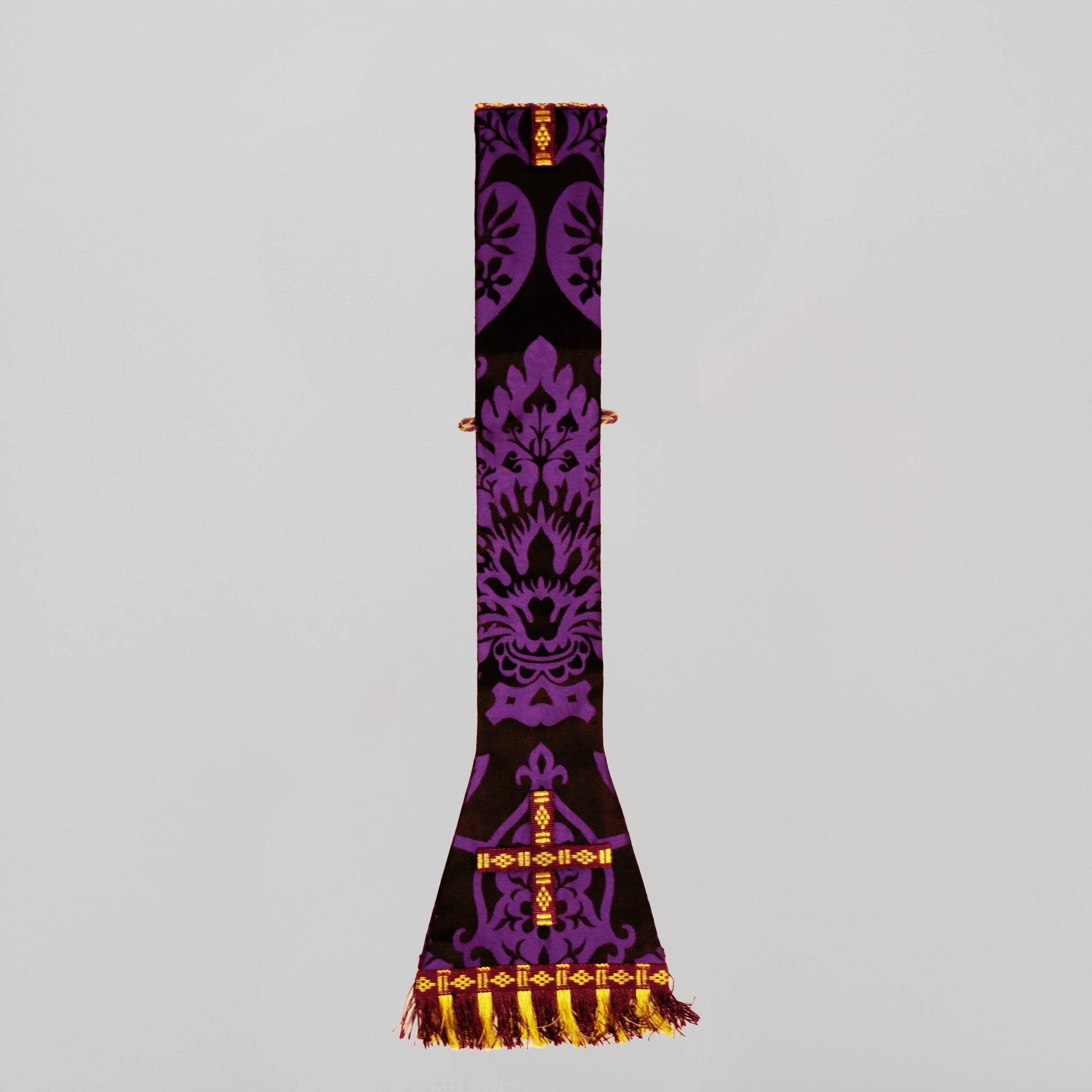 Spanish Chasuble in Black/Royal Purple 'Gothic' with Purple Velvet Orphreys - Watts & Co.