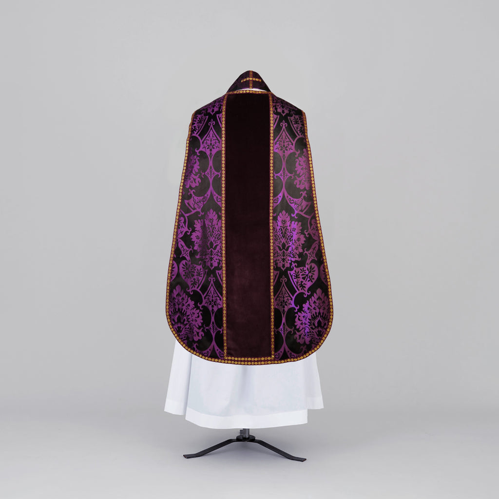 Spanish Chasuble in Black/Royal Purple 'Gothic' with Purple Velvet Orphreys - Watts & Co.