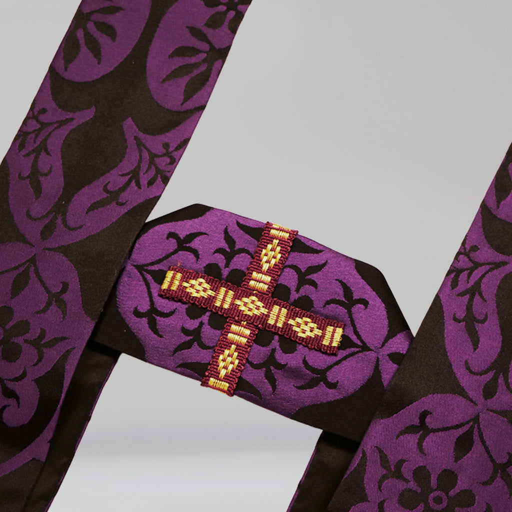 Spanish Chasuble in Black/Royal Purple 'Gothic' with Purple Velvet Orphreys - Watts & Co.