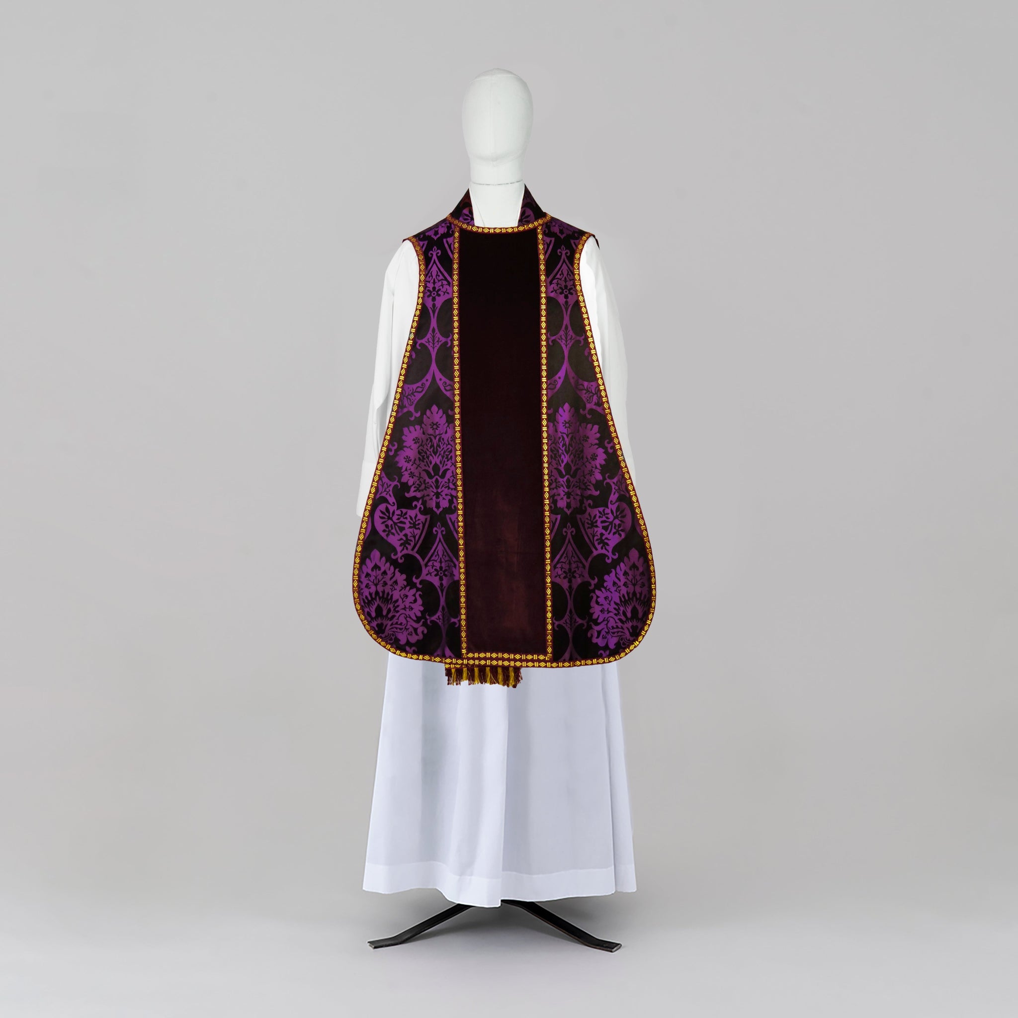 Spanish Chasuble in Black/Royal Purple 'Gothic' with Purple Velvet Orphreys - Watts & Co.