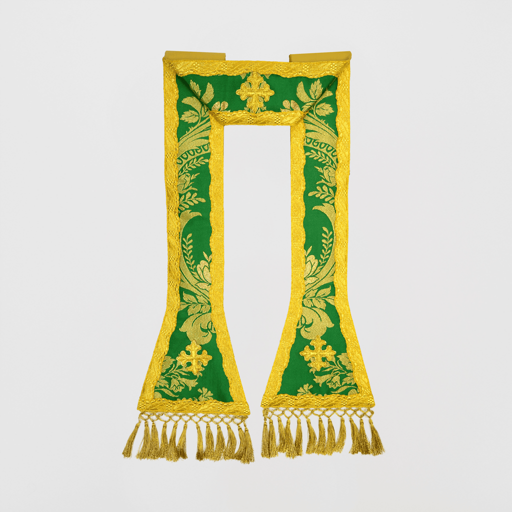 Spanish Chasuble in Green 'Goya' with Outline 'Blenheim' Braid Orphreys - Watts & Co.