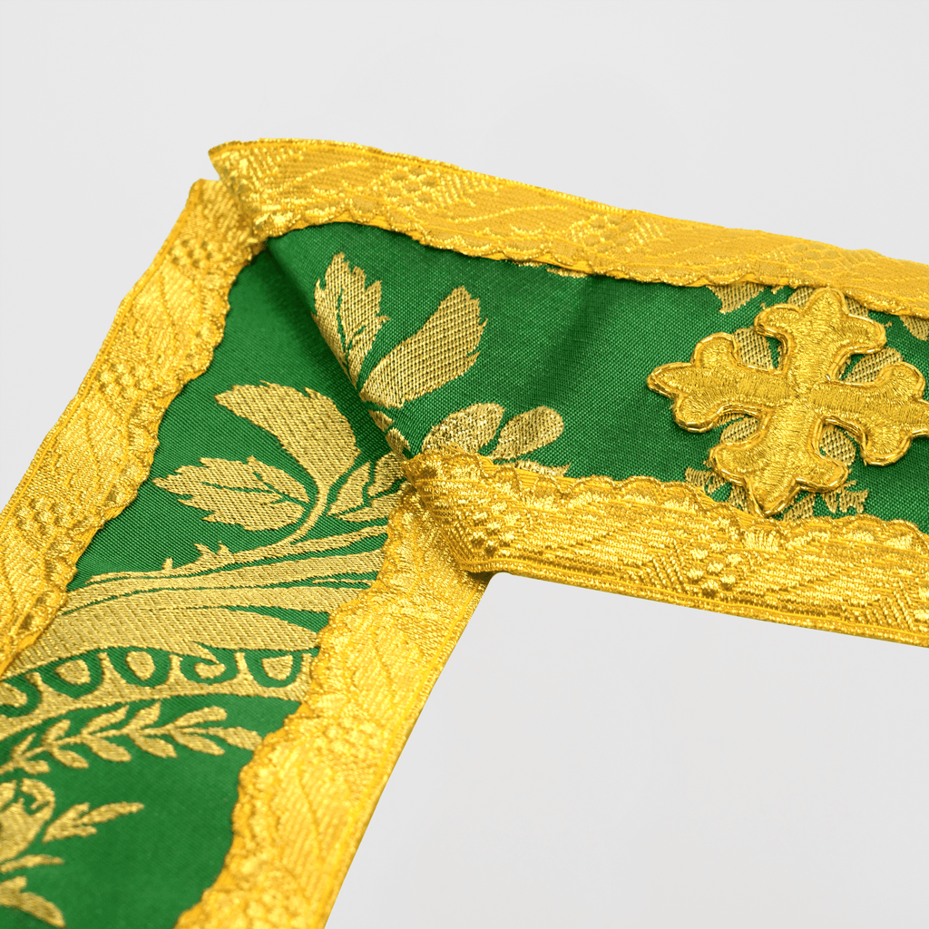 Spanish Chasuble in Green 'Goya' with Outline 'Blenheim' Braid Orphreys - Watts & Co.