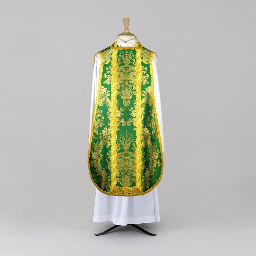 Spanish Chasuble in Green 'Goya' with Outline 'Blenheim' Braid Orphreys - Watts & Co.