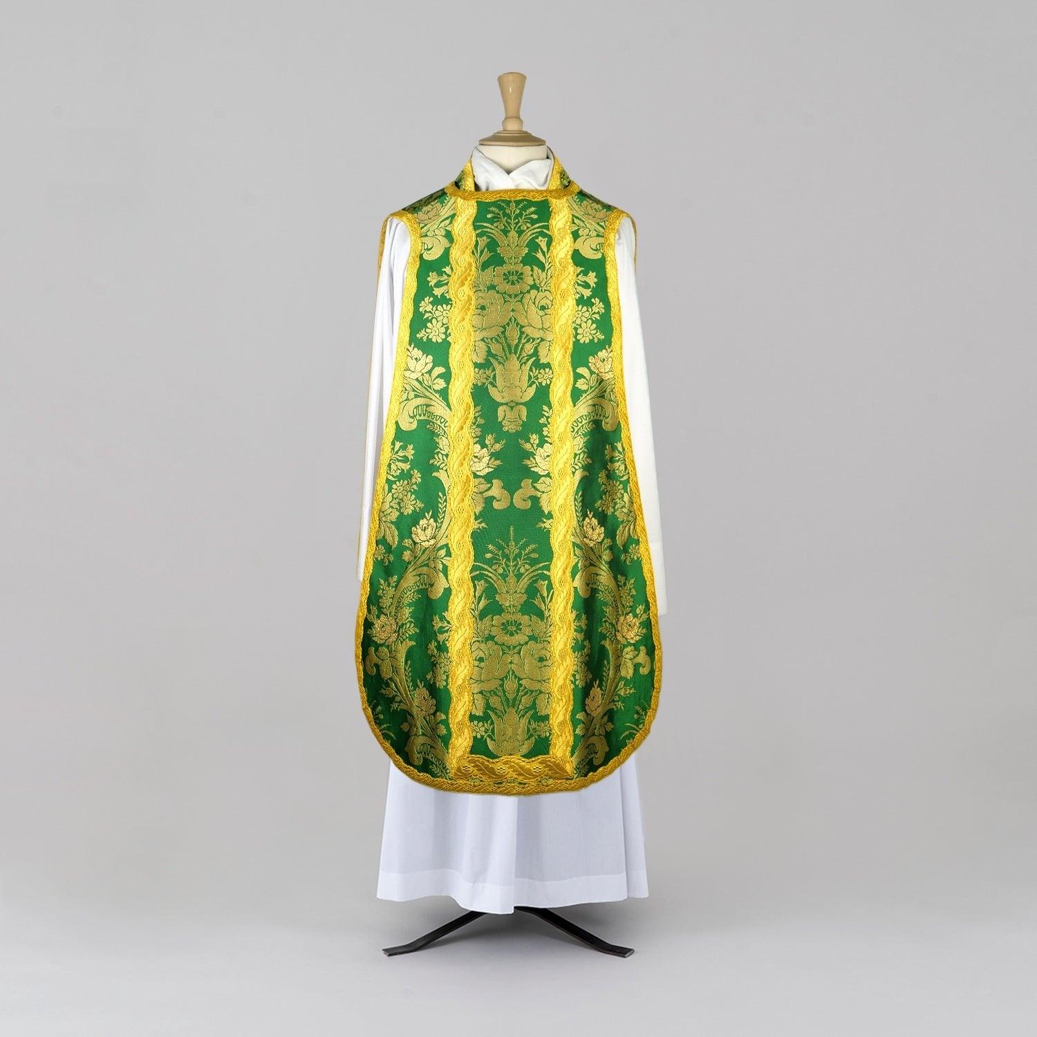 Spanish Chasuble in Green 'Goya' with Outline 'Blenheim' Braid Orphreys - Watts & Co.