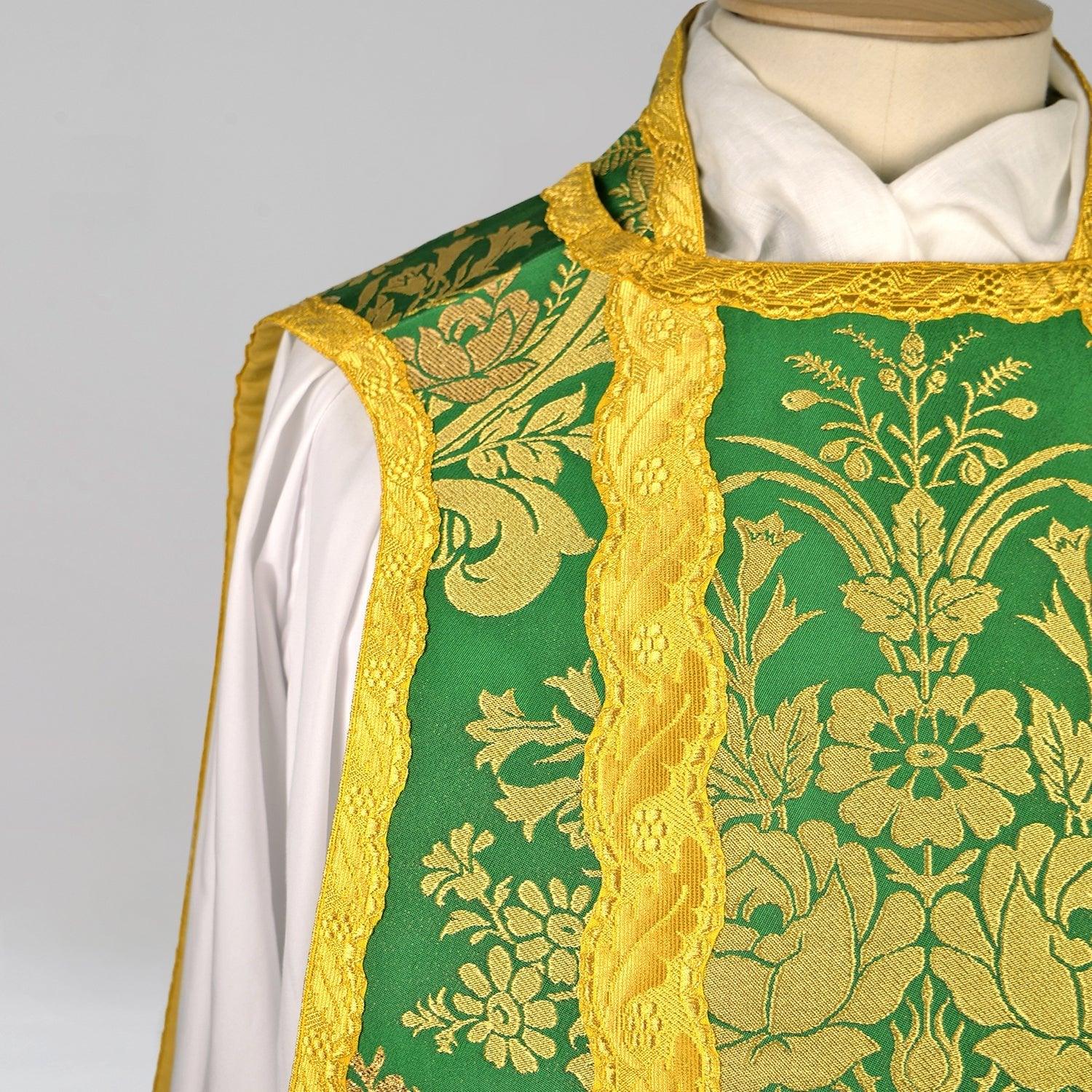 Spanish Chasuble in Green 'Goya' with Outline 'Blenheim' Braid Orphreys - Watts & Co.