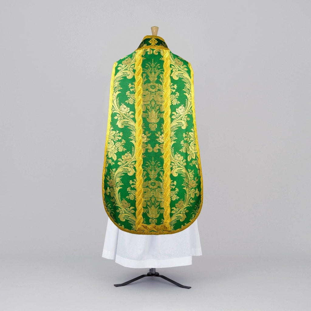 Spanish Chasuble in Green 'Goya' with Outline 'Blenheim' Braid Orphreys - Watts & Co.