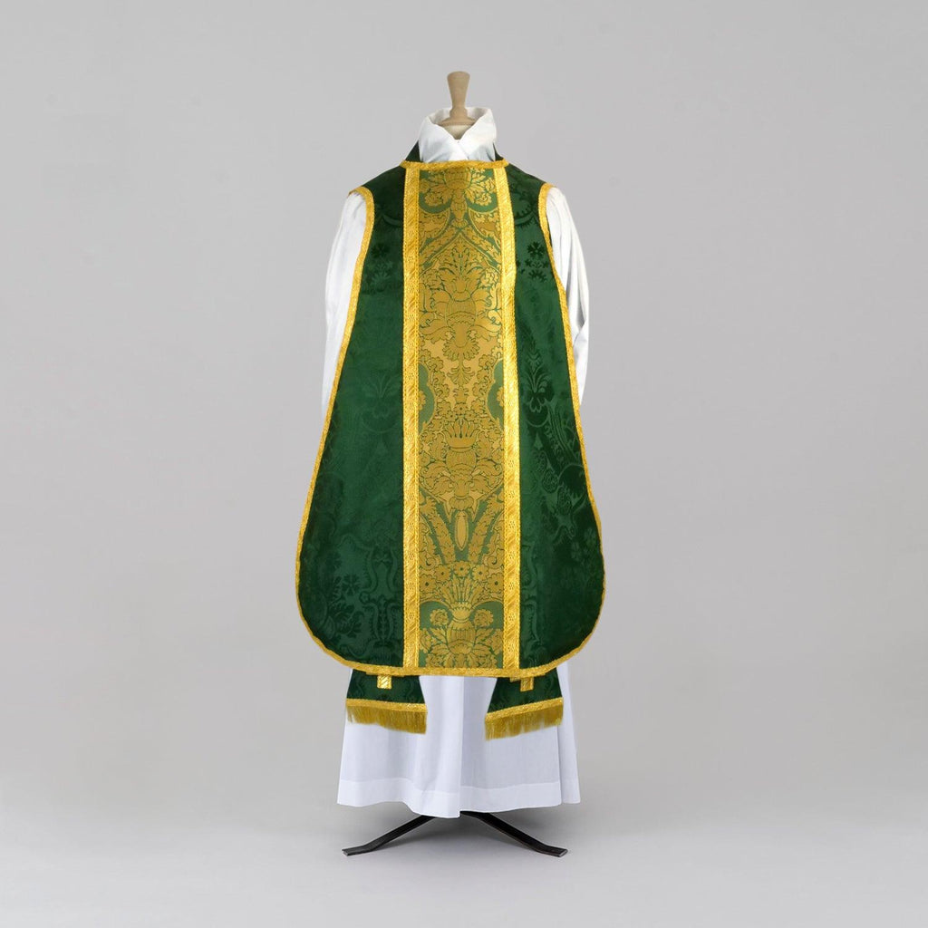 Spanish High Mass Set in Green 'Comper Cathedral' with Jasper/Old Gold 'Crevelli' Orphreys - Watts & Co.