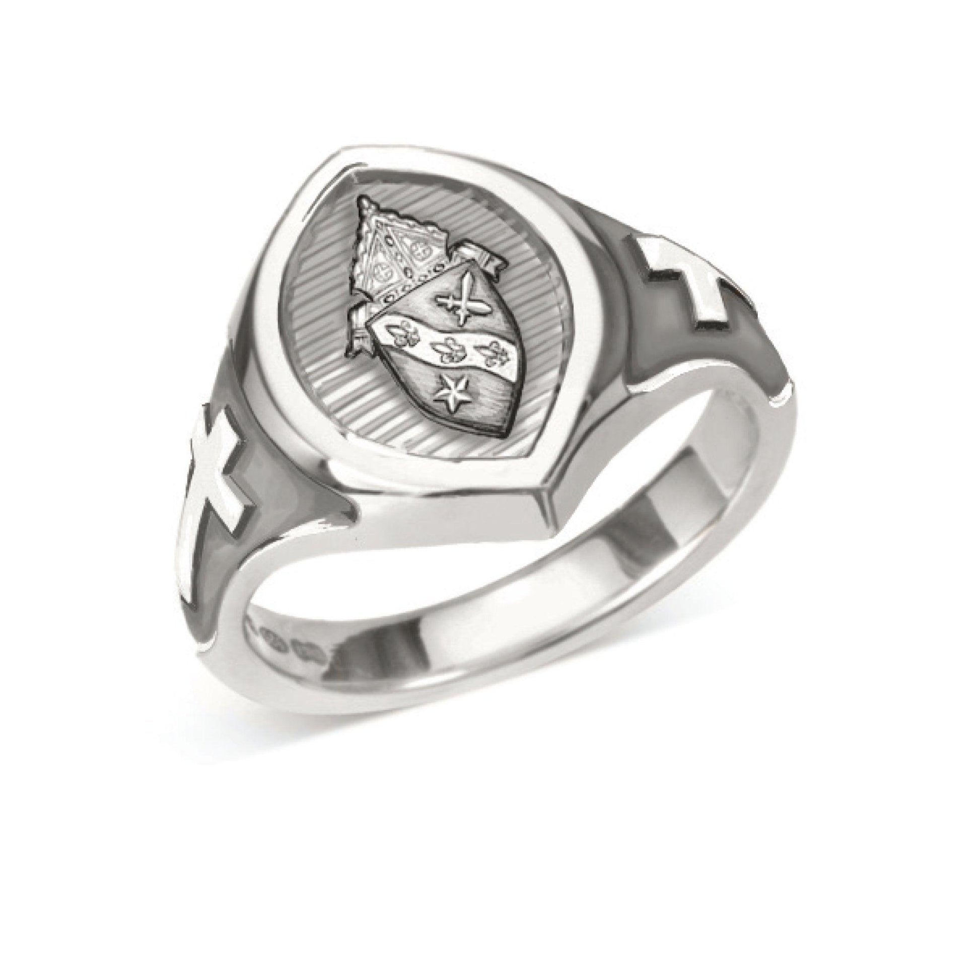 Sterling Silver Custom Engraved Bishop Ring with Crosses - Watts & Co.