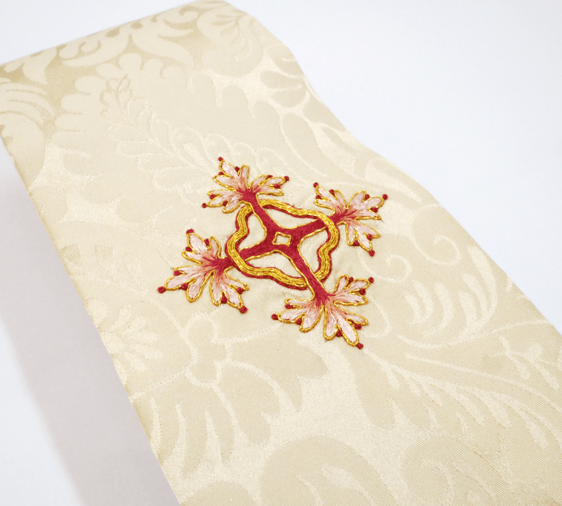 Stole in Cream 'Holbein' with Hand Embroidered Crosses - Watts & Co.