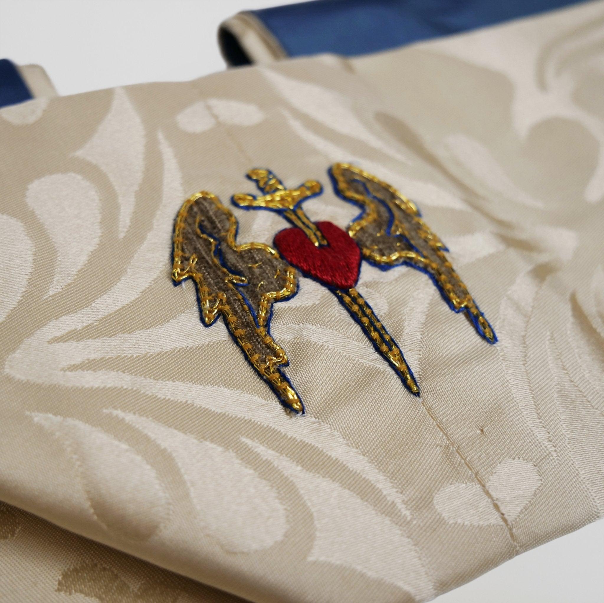 Tufton Stole in Cream 'Comper Cathedral' with Blue 'Hilliard' Orphreys and Hand Embroidery - Watts & Co.