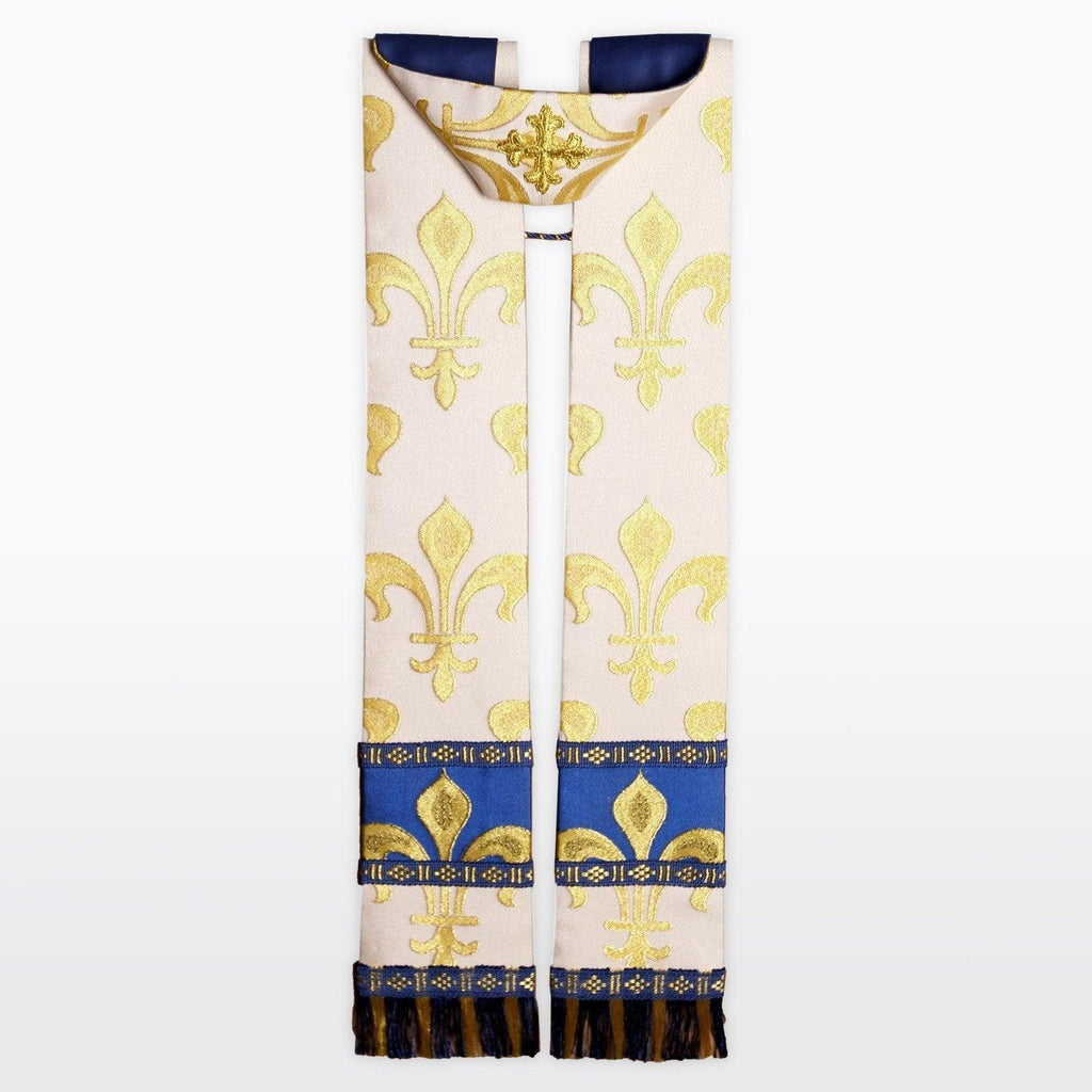 Tufton Stole in White & Gold Fleur de Lys Brocade - Watts & Co. (international)
