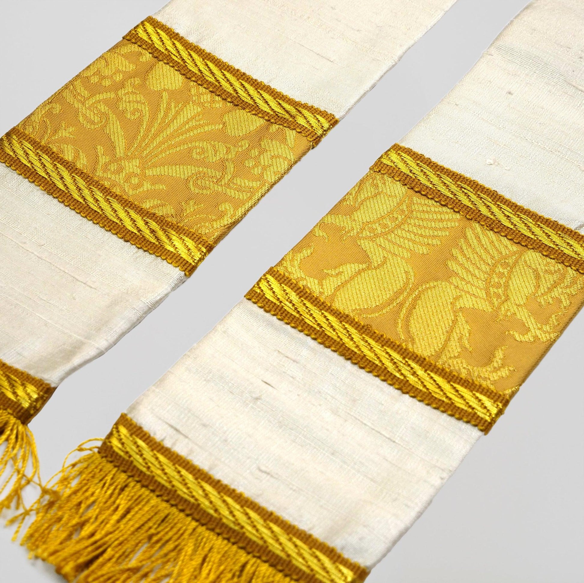 Tufton Stole in White Orissa Silk with Old Gold 'Chalcedon' Orphreys - Watts & Co.