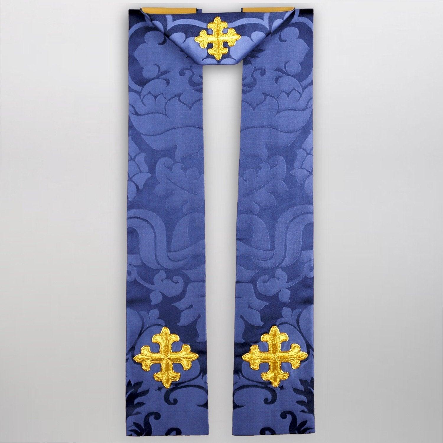 Tufton Stole Set in Blue Bellini Silk Damask - Watts & Co. (international)