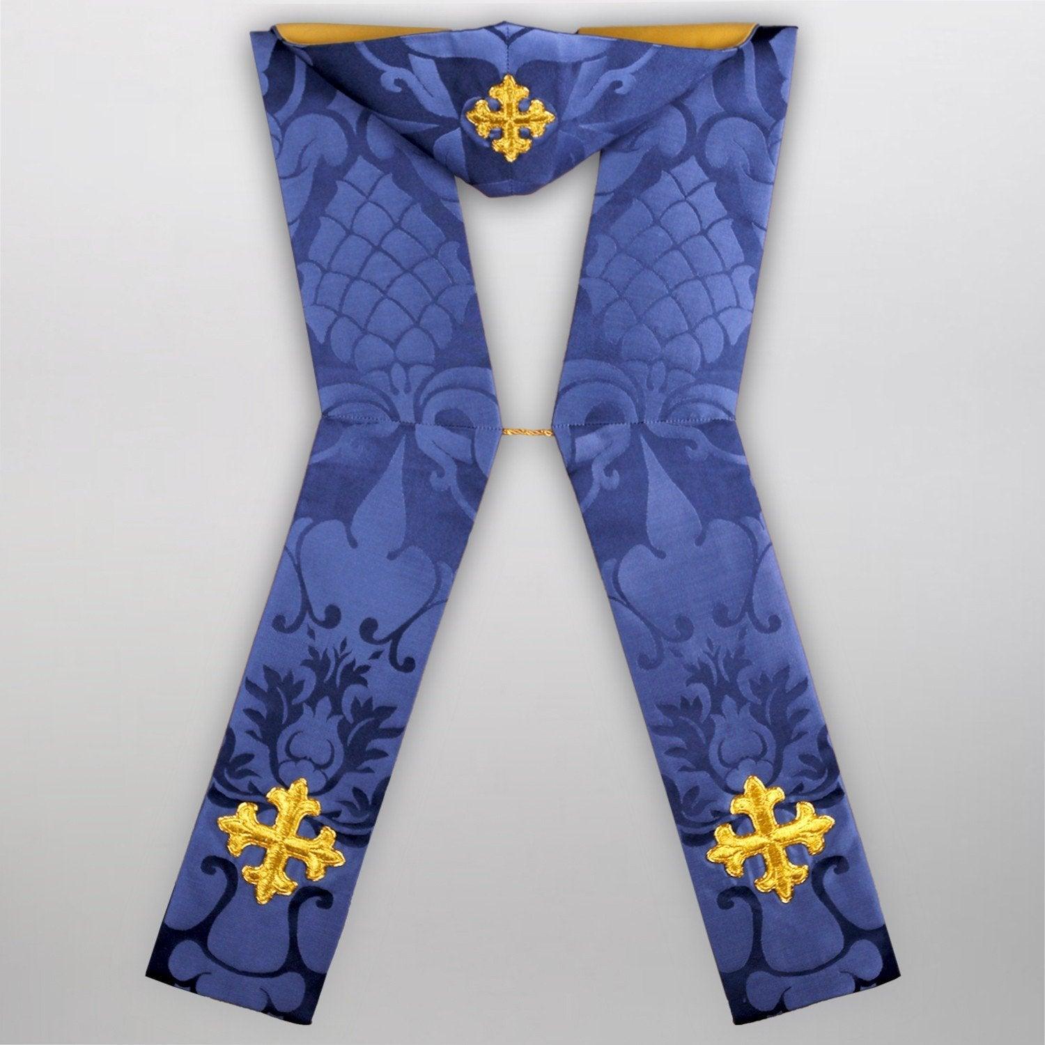 Tufton Stole Set in Blue Bellini Silk Damask - Watts & Co. (international)