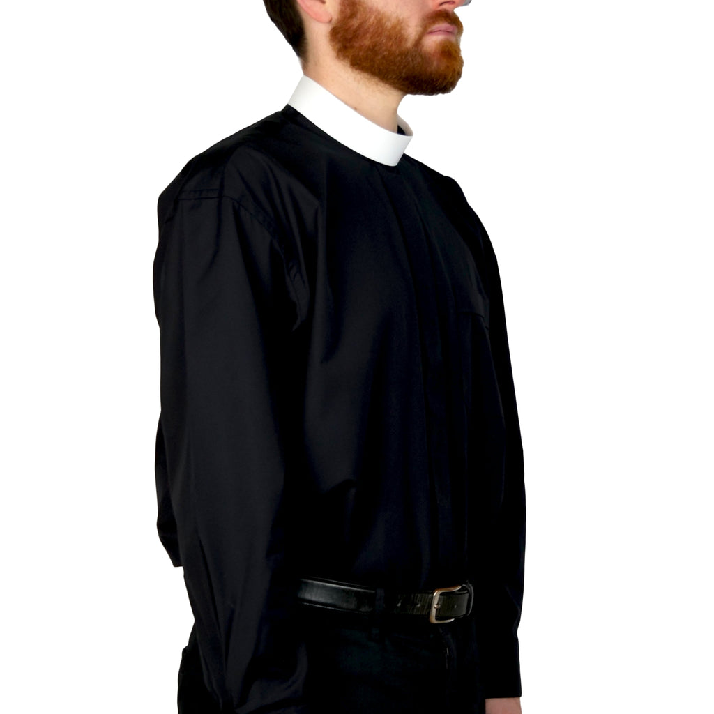 Watts’ Men’s Fly-Front Collar Clergy Shirt - Black - Watts & Co.