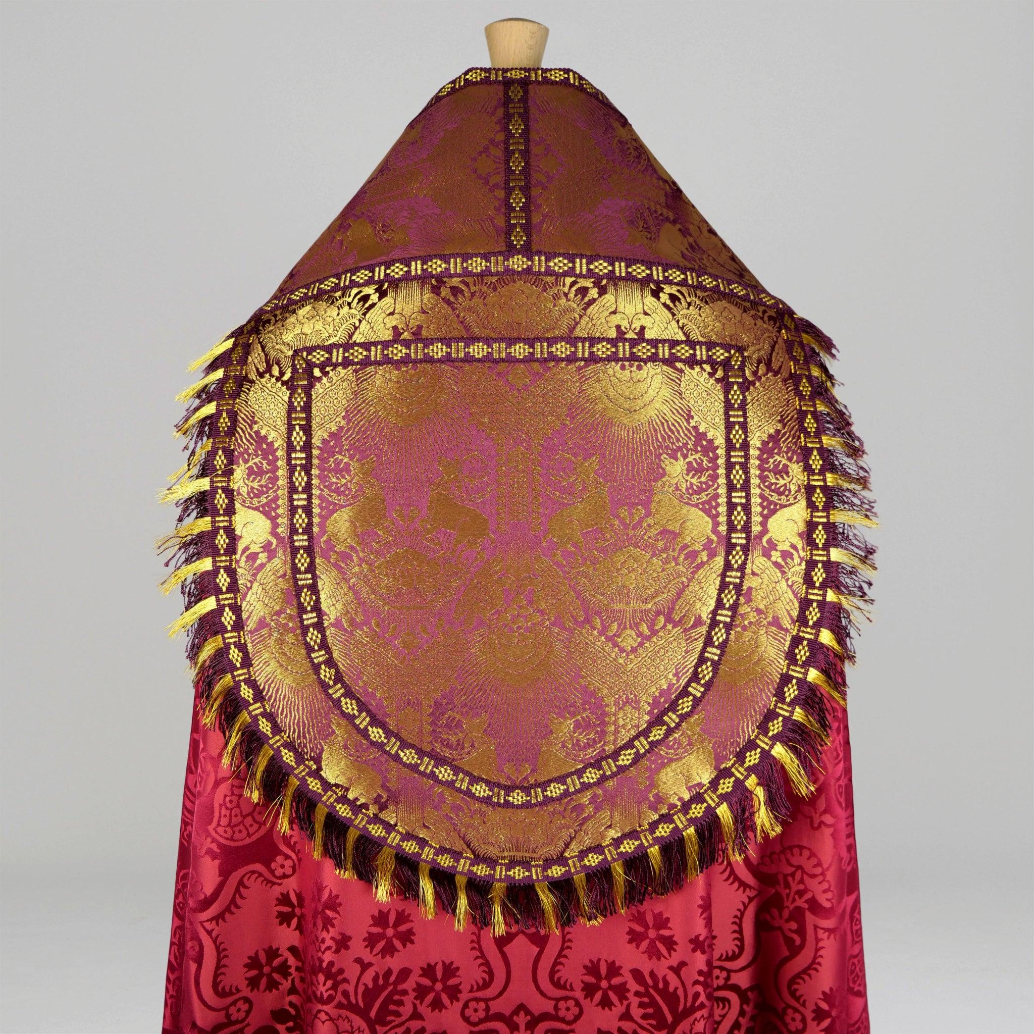 Westminster Cope in Comper Rose 'Comper Cathedral' with Comper Purple/Gilt 'Stag' Orphreys - Watts & Co.