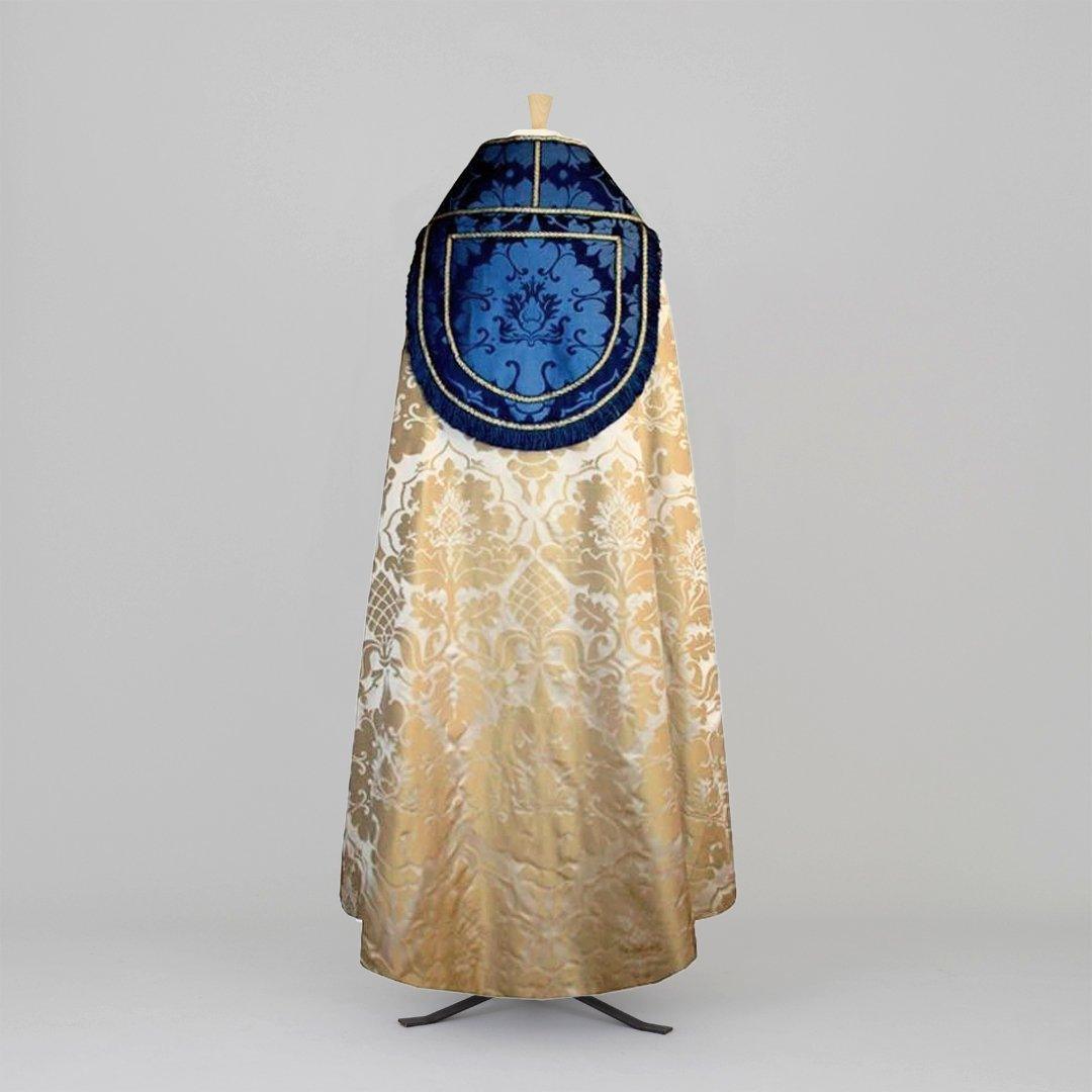 Westminster Cope in Oyster Bellini with Blue Bellini Orphreys - Watts & Co.