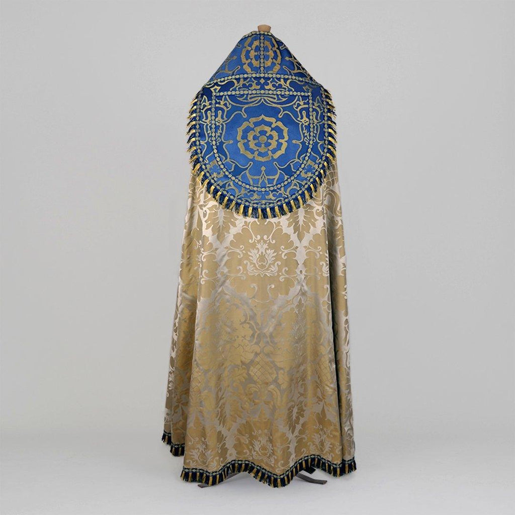 Westminster Cope in Oyster/Old Gold 'Bellini' with Blue 'Coronation' Orphreys - Watts & Co.