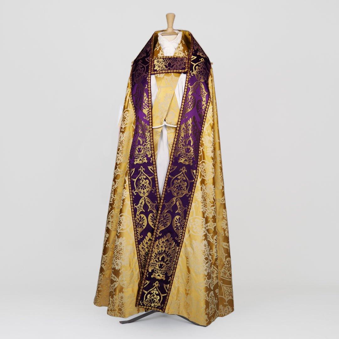 Westminster Cope & Stole in Cream/Gold 'Gothic' with Purple/Gilt 'Gothic' Orphreys - Watts & Co.