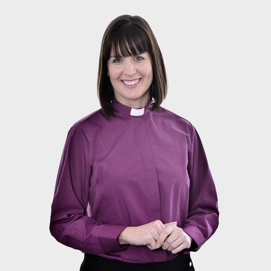 Women's Long Sleeved Tunnel Collar Clergy Shirt - Roman Purple - Watts & Co.